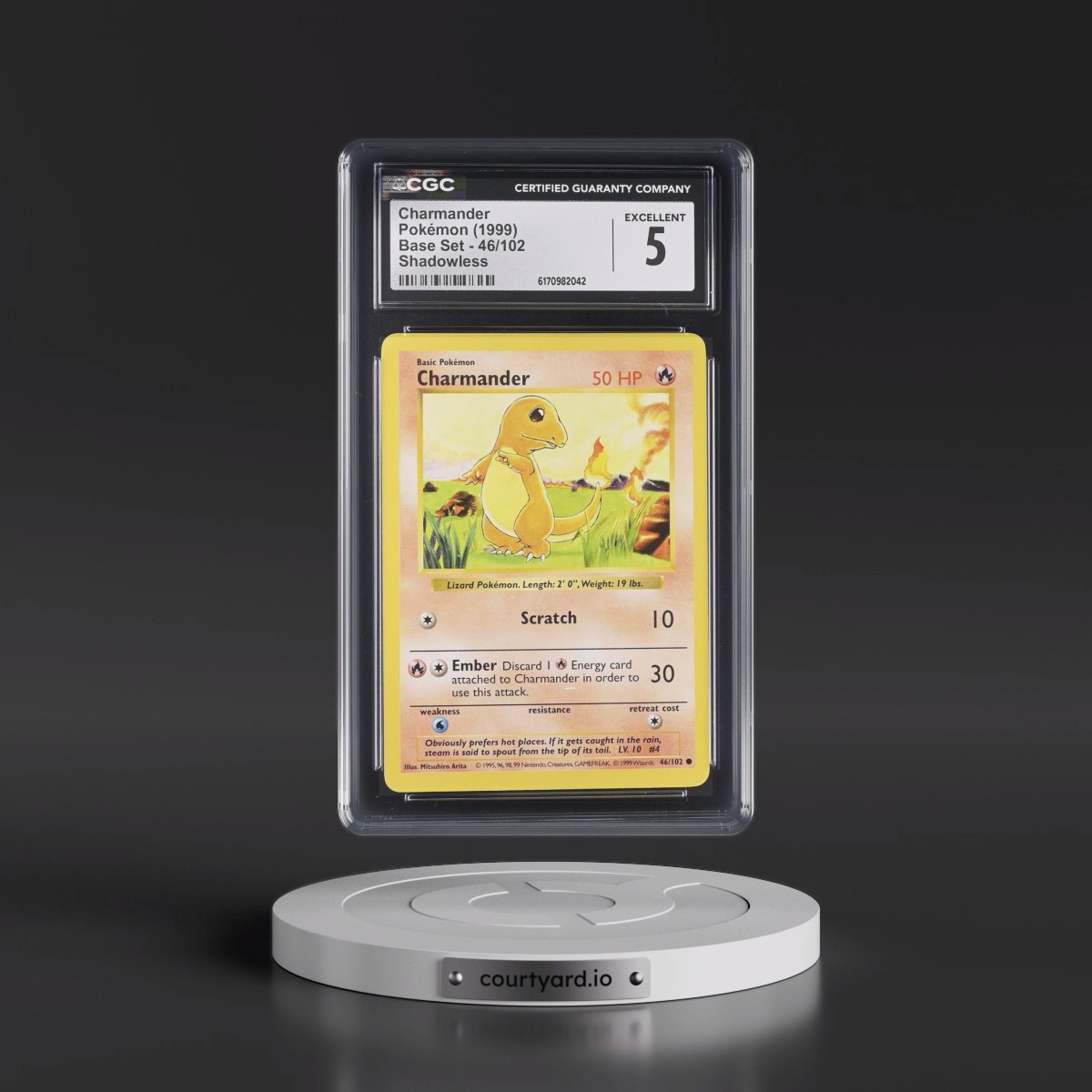 1999 Base Set #46/102 Charmander - Shadowless Shadowless (CGC 5 EX)