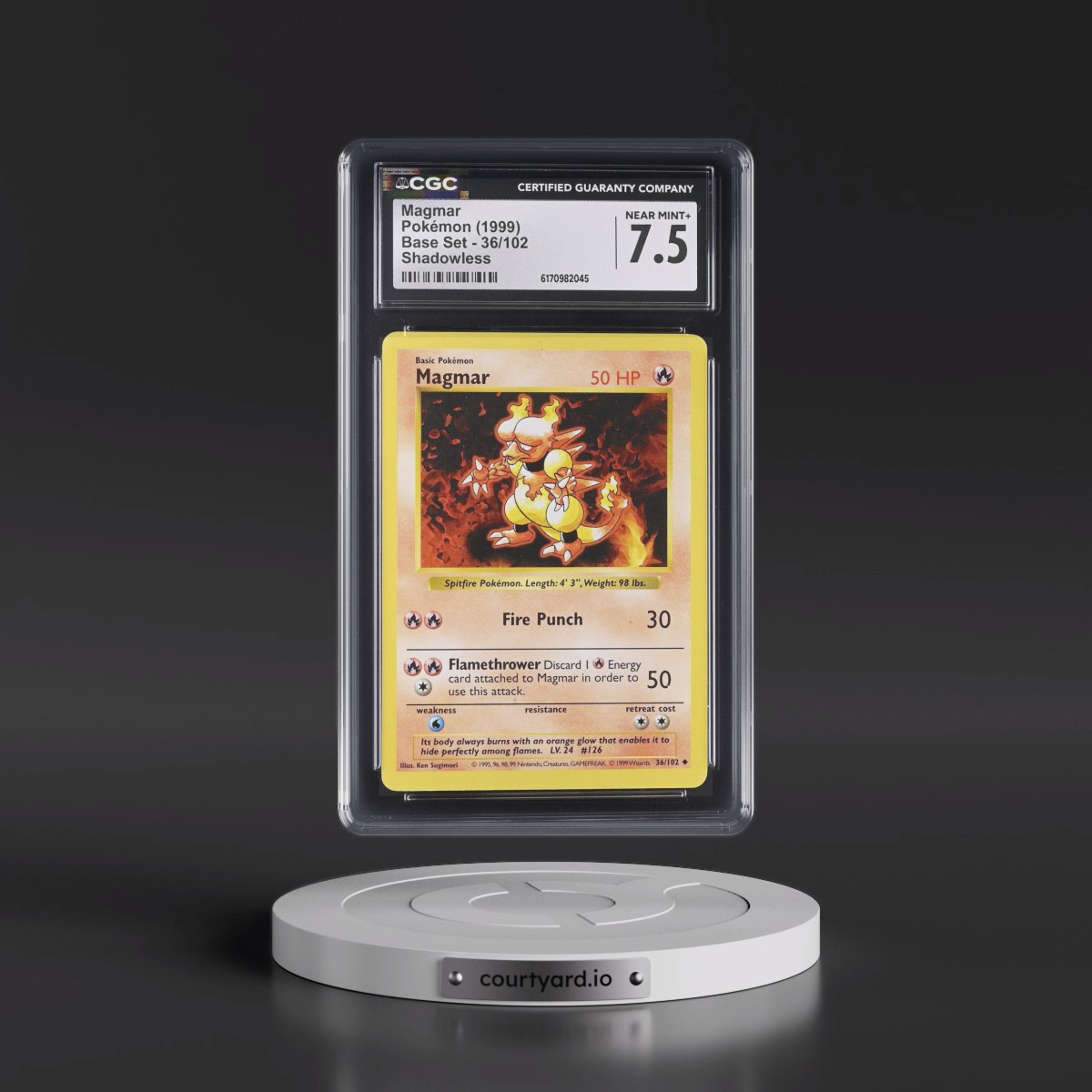 1999 Base Set #36/102 Magmar - Shadowless Shadowless (CGC 7.5 NM+)