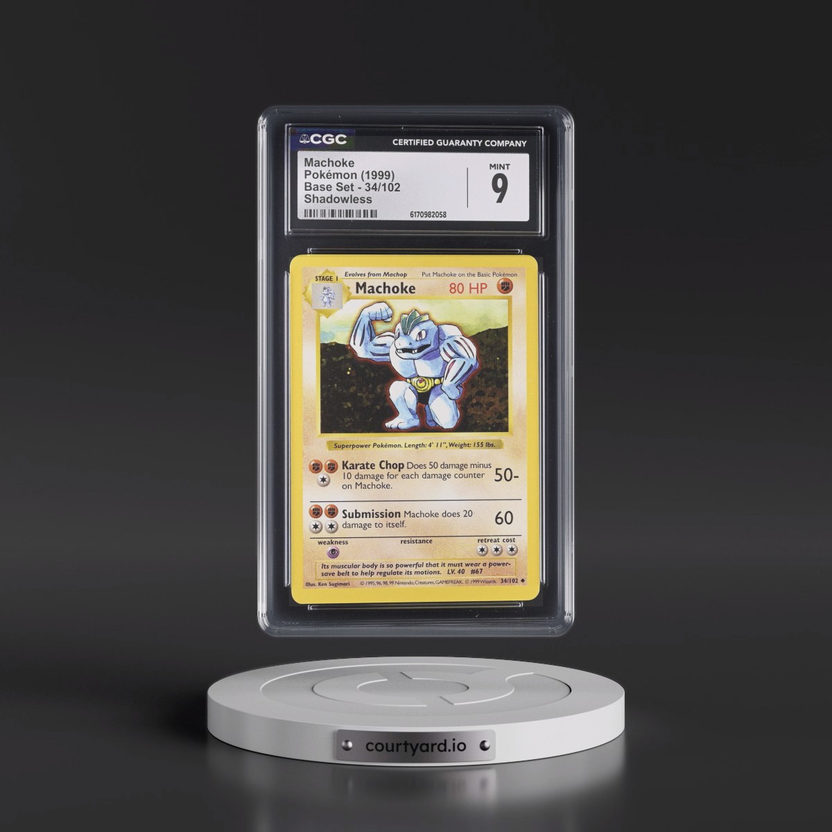 1999 Base Set #34/102 Machoke - Shadowless Shadowless (CGC 9 MINT)