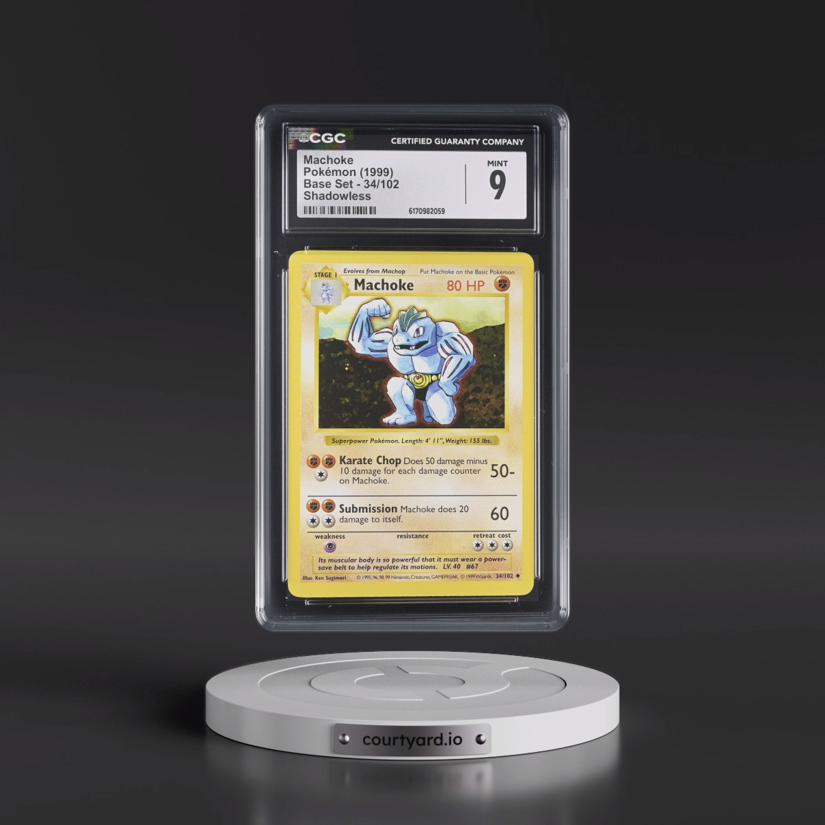 1999 Base Set #34/102 Machoke - Shadowless Shadowless (CGC 9 MINT)
