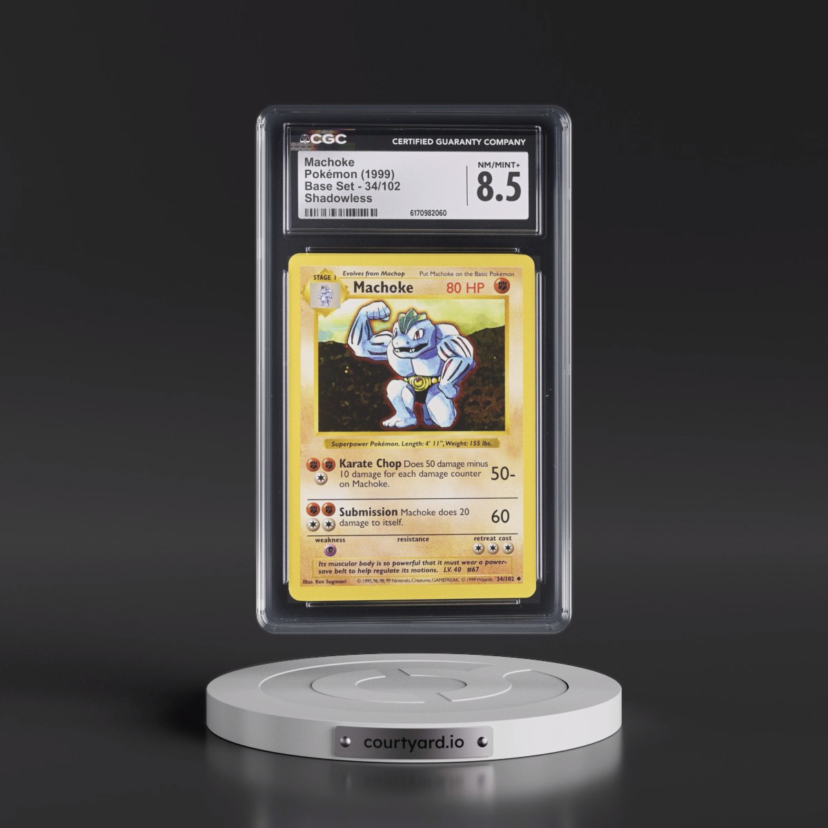 1999 Base Set #34/102 Machoke - Shadowless Shadowless (CGC 8.5 NM-MT+)