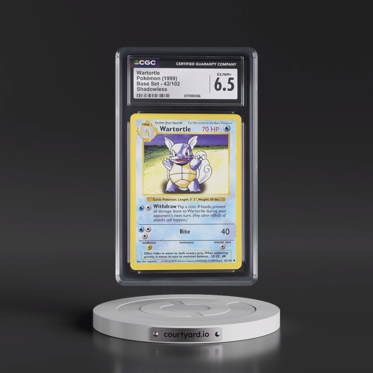 1999 Base Set #42/102 Wartortle - Shadowless Shadowless (CGC 6.5 EX-NM+)