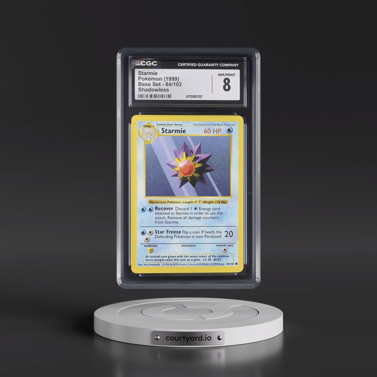 1999 Base Set #64/102 Starmie - Shadowless Shadowless (CGC 8 NM-MT)