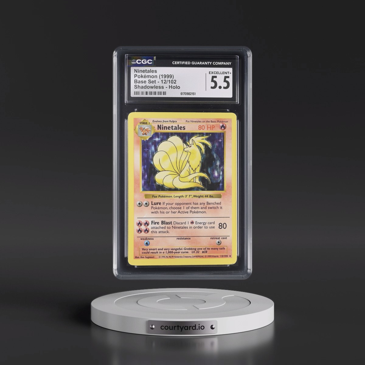 1999 Base Set #12/102 Ninetales - Shadowless Shadowless Holo (CGC 5.5 EX+)
