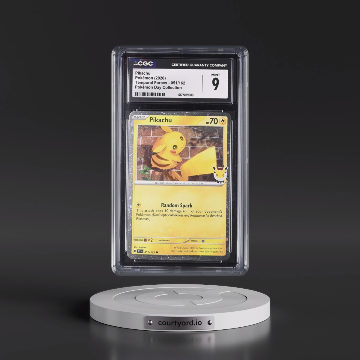 2023 Temporal Forces - TEF EN #051/162 Pikachu - Pokémon Day Collection (Cosmos Holo) (CGC 9 MINT)