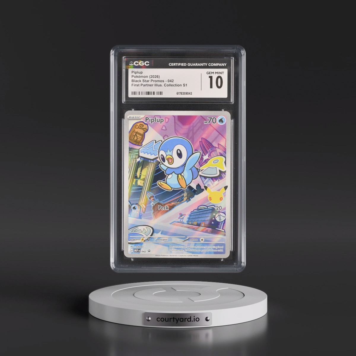 2025 Black Star Promos - Mega Evolution MEP EN #042 Piplup - First Partner Illustration Collection Series 1 (Holo) (CGC 10 GEM MINT)