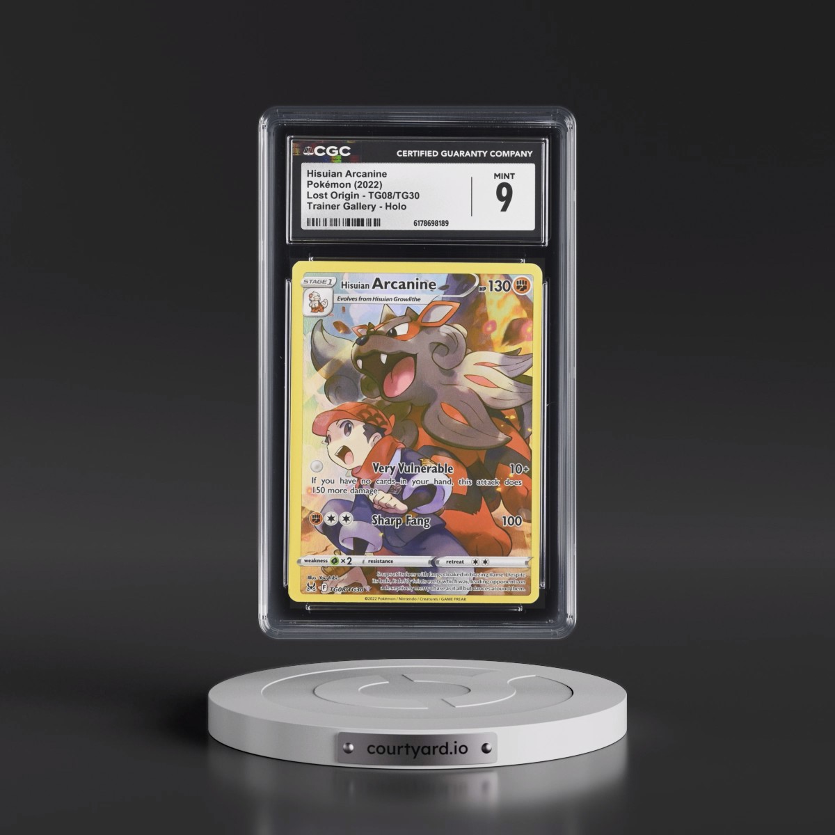2022 Lost Origin #TG08/TG30 Hisuian Arcanine - Trainer Gallery Holo (CGC 9 MINT)