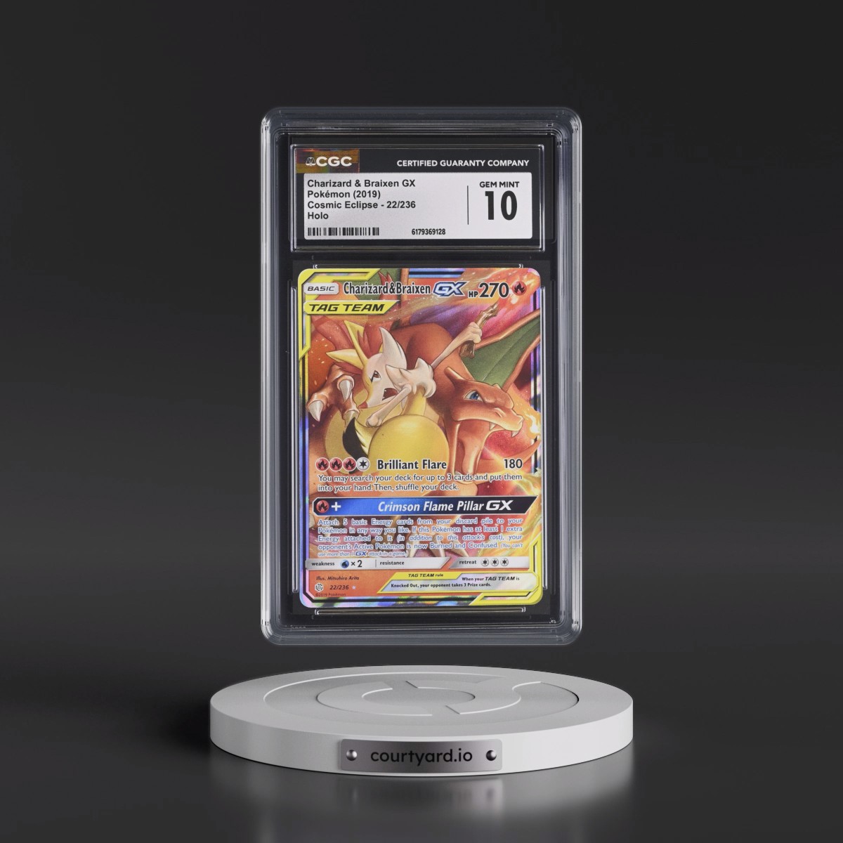 2019 Cosmic Eclipse #22/236 Charizard & Braixen GX - Holo (CGC 10 GEM MINT)