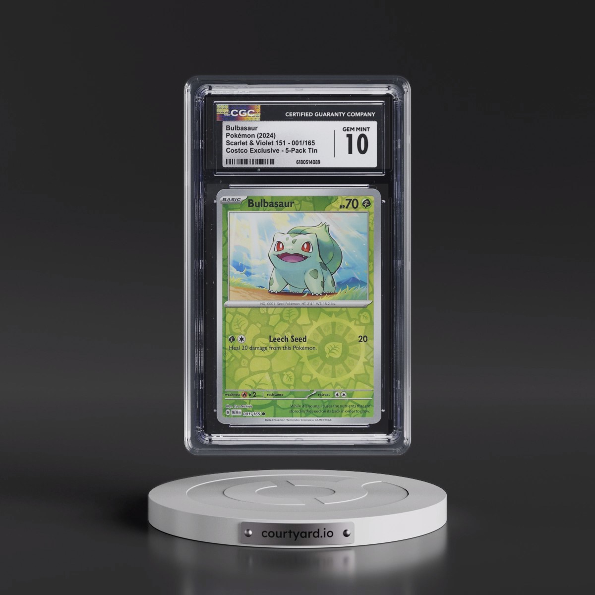 2023 Scarlet & Violet 151 - MEW EN Bulbasaur - (Rev. Cos. Holo)Costco Exclusive (2023 on Card) 5-Pack Tin #001/165 CGC 10