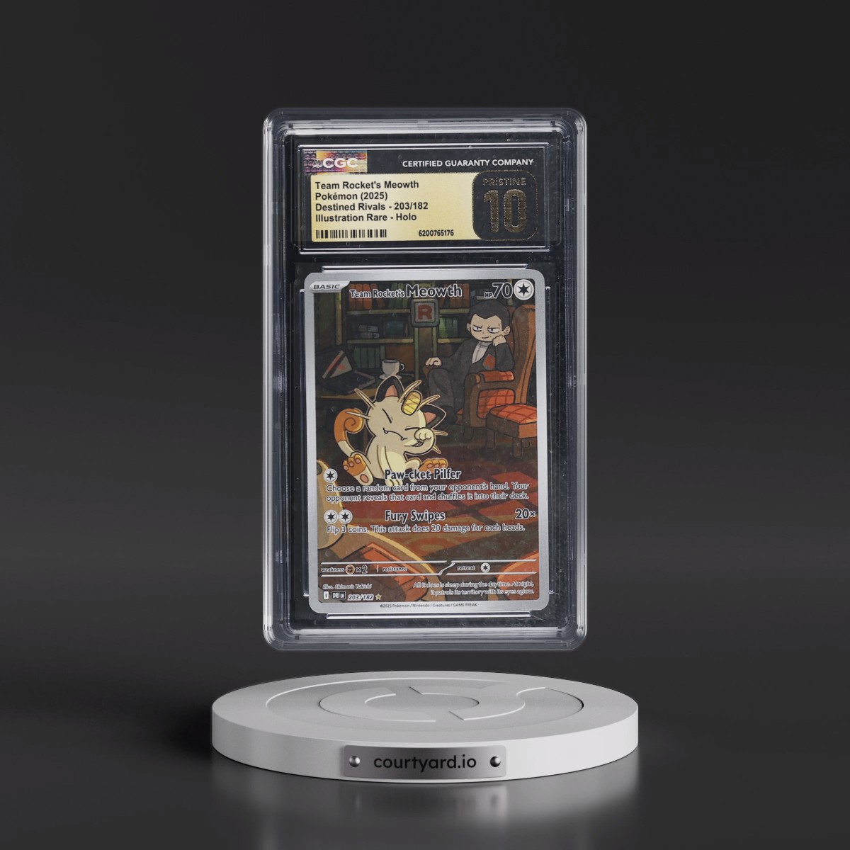 2025 Destined Rivals - DRI EN #203/182 Team Rocket's Meowth - Illustration Rare Holo (CGC 10 PRISTINE)