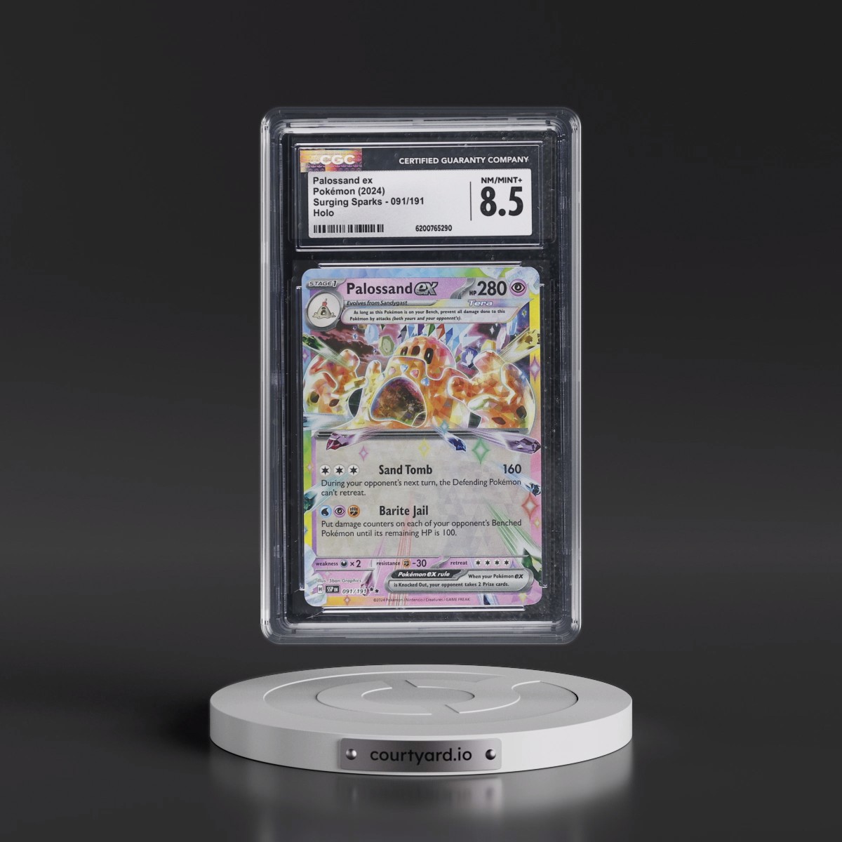 2024 Surging Sparks - SSP EN #091/191 Palossand ex - Holo (CGC 8.5 NM-MT+)