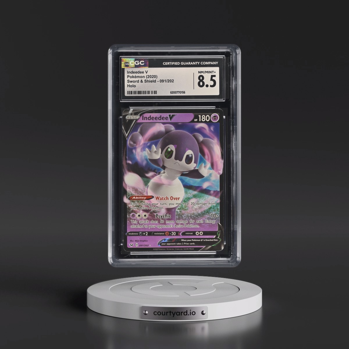 2020 Sword & Shield #091/202 Indeedee V - Holo (CGC 8.5 NM-MT+)