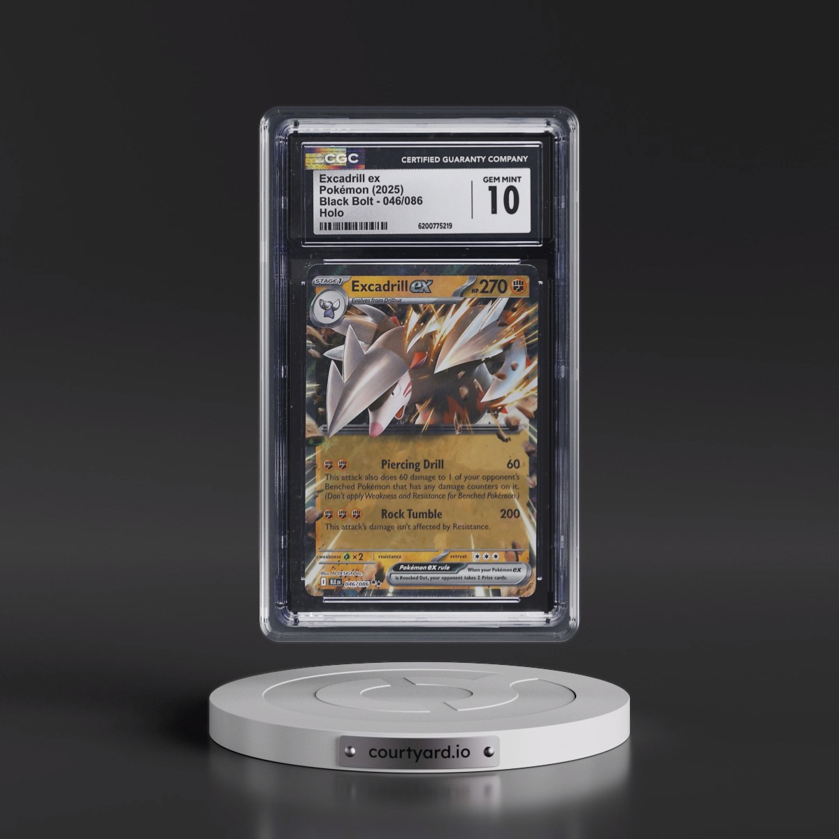 2025 Black Bolt - BLK EN #046/086 Excadrill ex - Holo (CGC 10 GEM MINT)