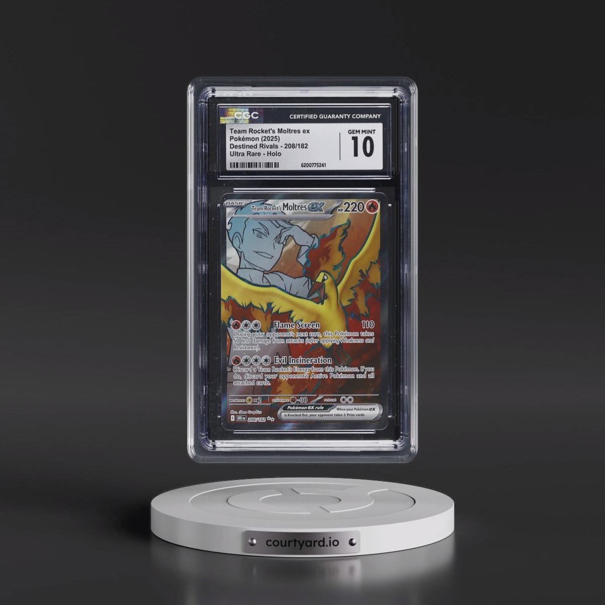2025 Destined Rivals - DRI EN #208/182 Team Rocket's Moltres ex - Ultra Rare Holo (CGC 10 GEM MINT)
