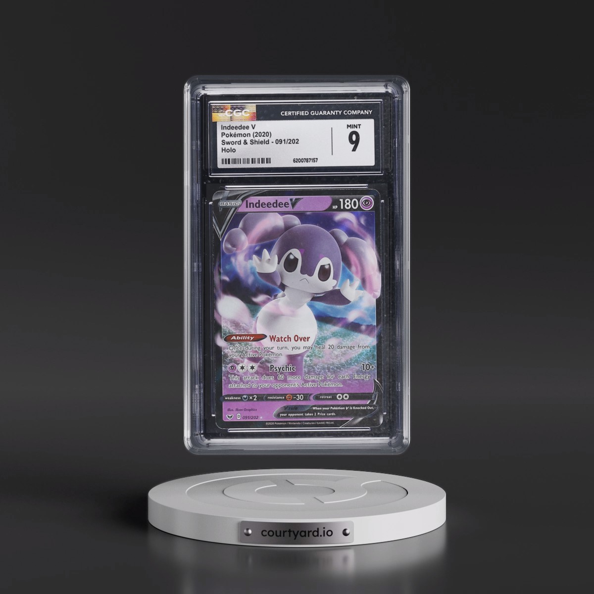2020 Sword & Shield #091/202 Indeedee V - Holo (CGC 9 MINT)
