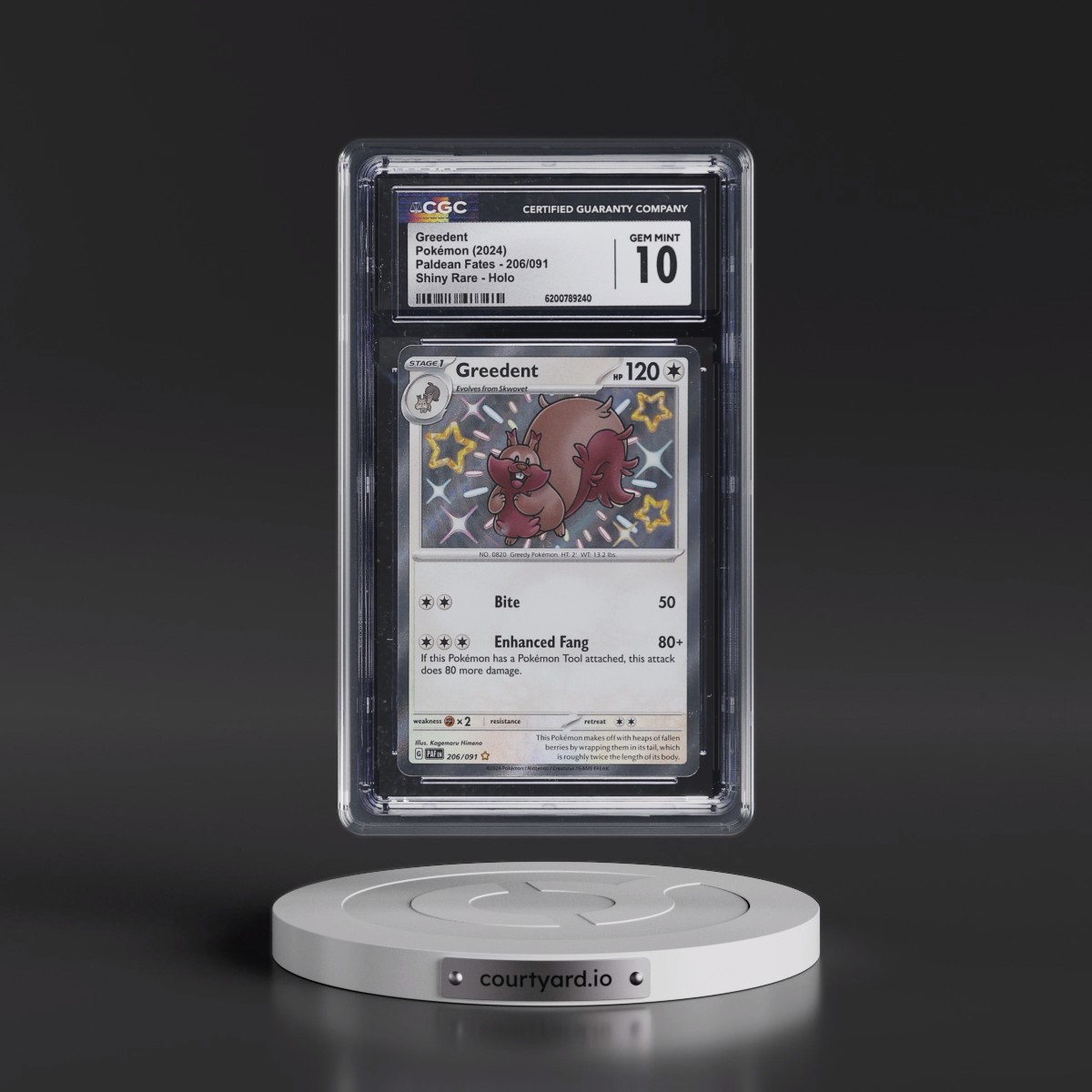 2024 Paldean Fates - PAF EN Greedent - Shiny Rare Holo #206/091 CGC 10