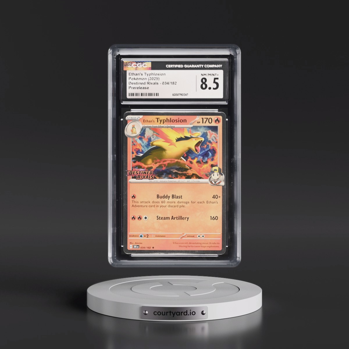 2025 Destined Rivals - DRI EN #034/182 Ethan's Typhlosion - Prerelease (Cosmos Holo) (CGC 8.5 NM-MT+)