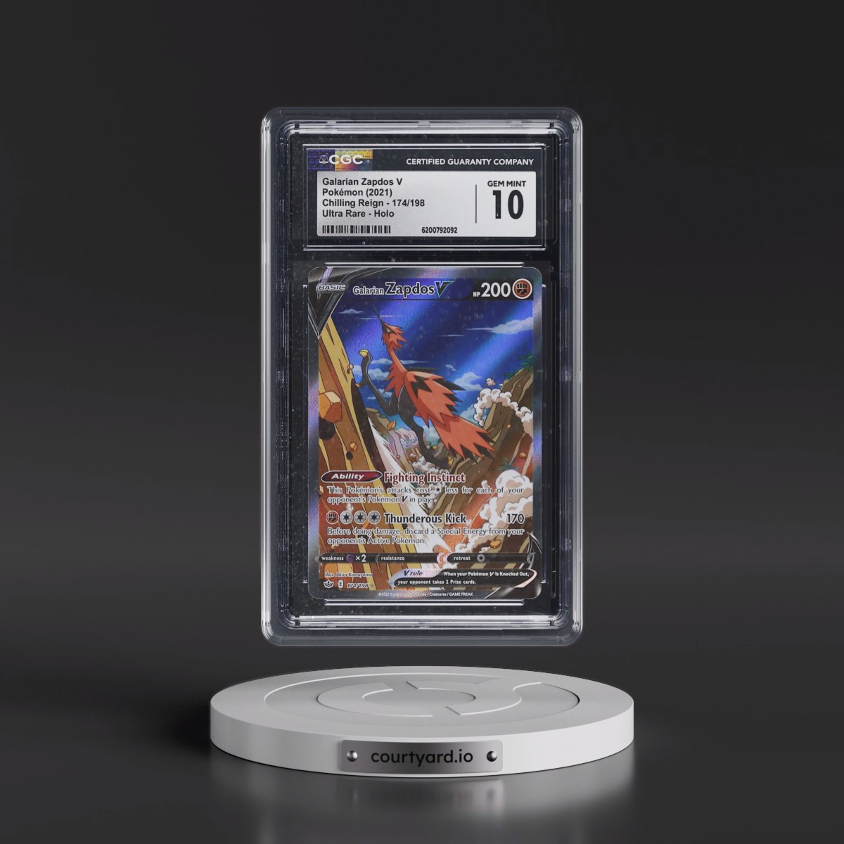 2021 Chilling Reign #174/198 Galarian Zapdos V - Ultra Rare Holo (CGC 10 GEM MINT)