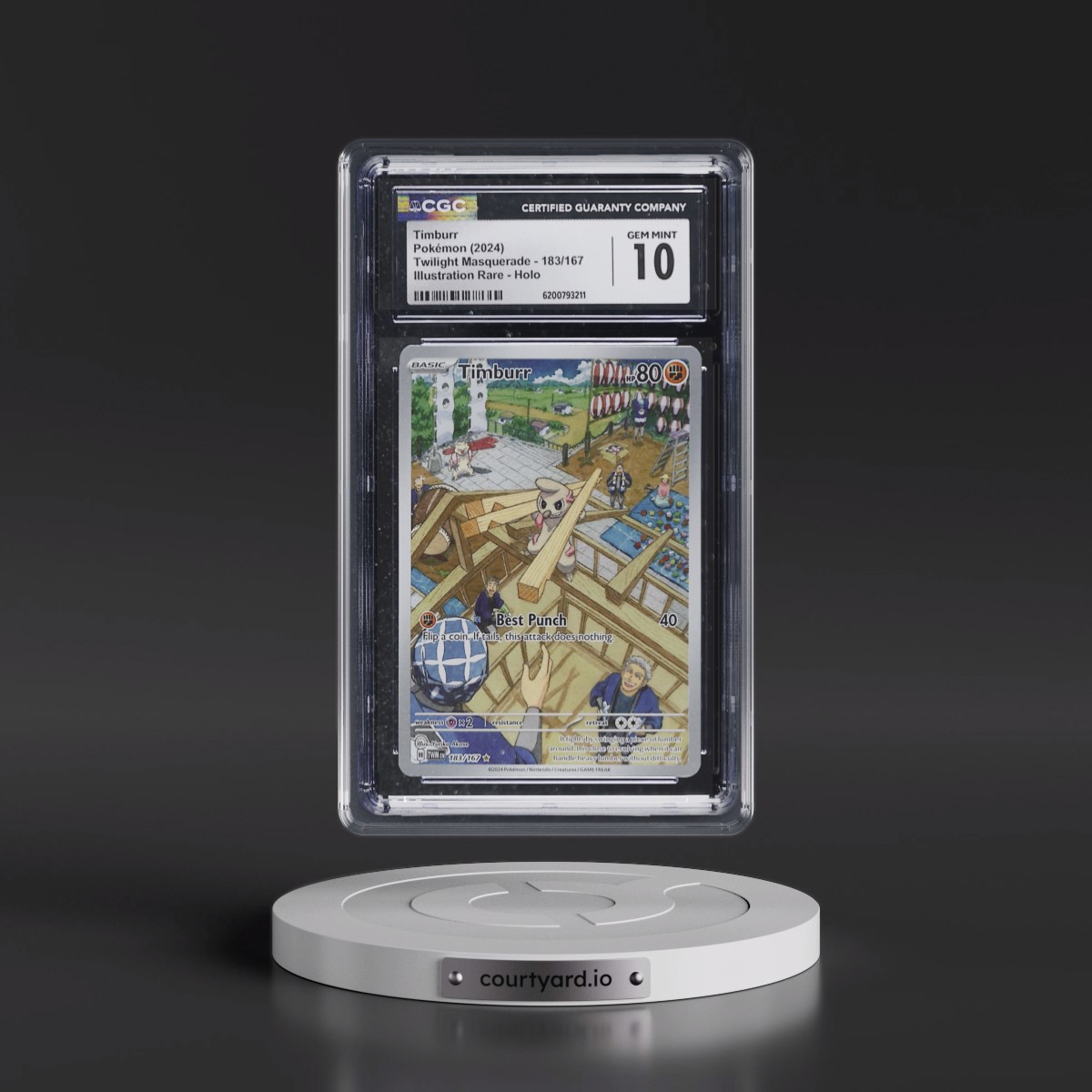 2024 Twilight Masquerade - TWM EN #183/167 Timburr - Illustration Rare Holo (CGC 10 GEM MINT)