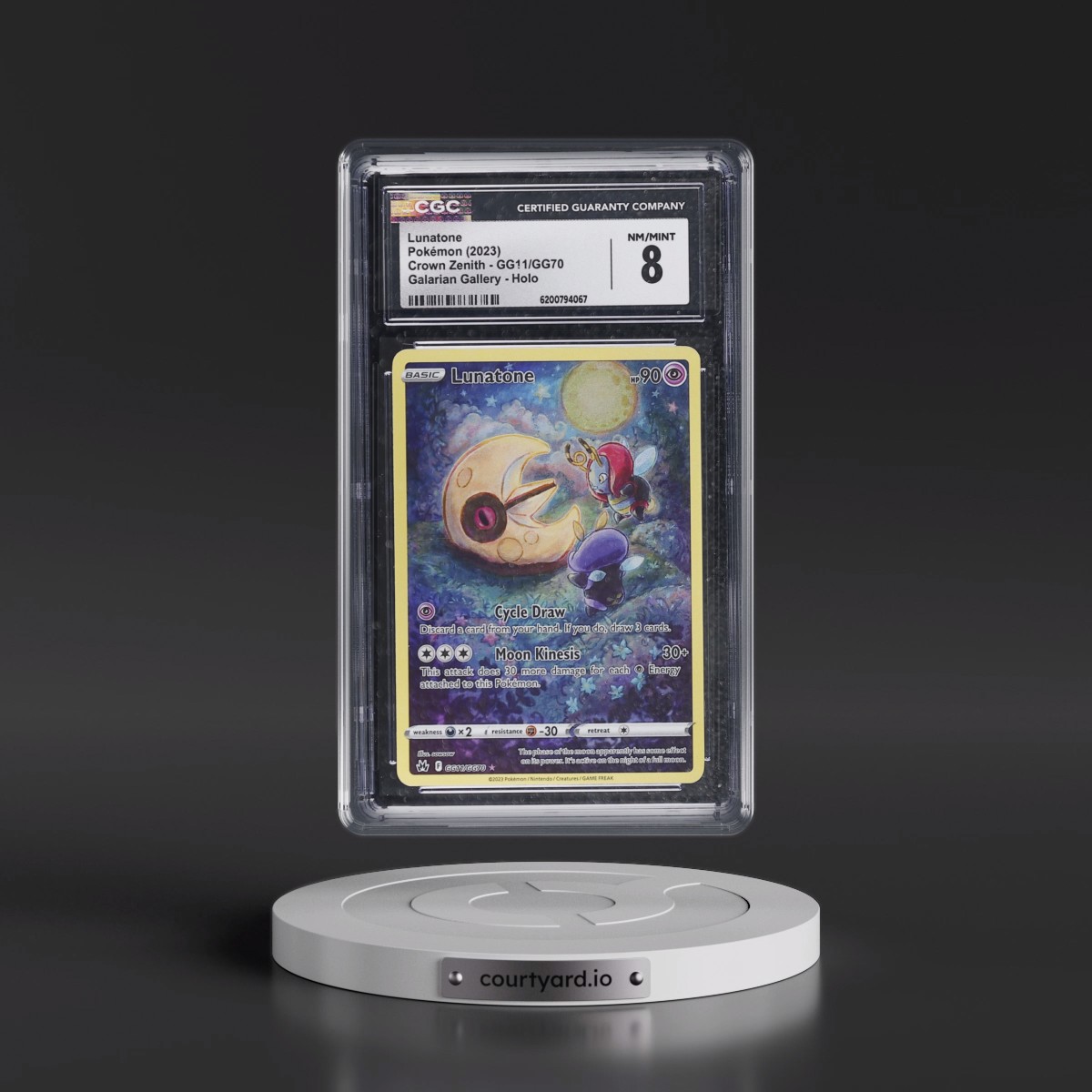 2023 Crown Zenith Lunatone - Galarian Gallery Holo #GG11/GG70 CGC 8