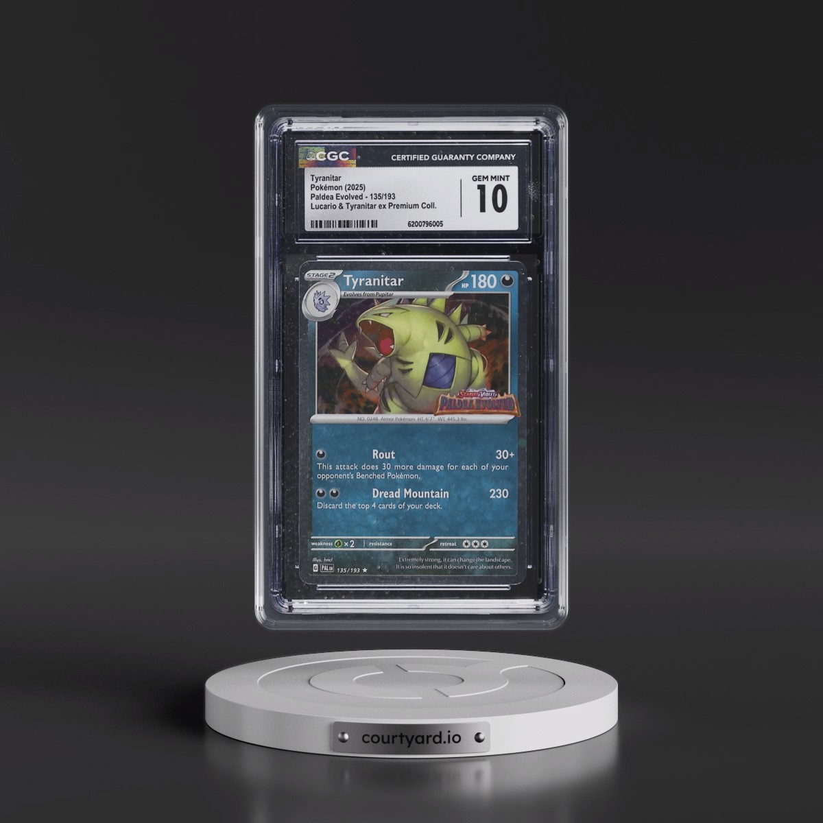 2023 Paldea Evolved - PAL EN #135/193 Tyranitar - Lucario & Tyranitar ex Premium Collection (Cosmos Holo) (CGC 10 GEM MINT)