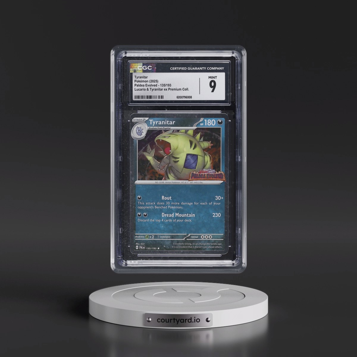2023 Paldea Evolved - PAL EN #135/193 Tyranitar - Lucario & Tyranitar ex Premium Collection (Cosmos Holo) (CGC 9 MINT)