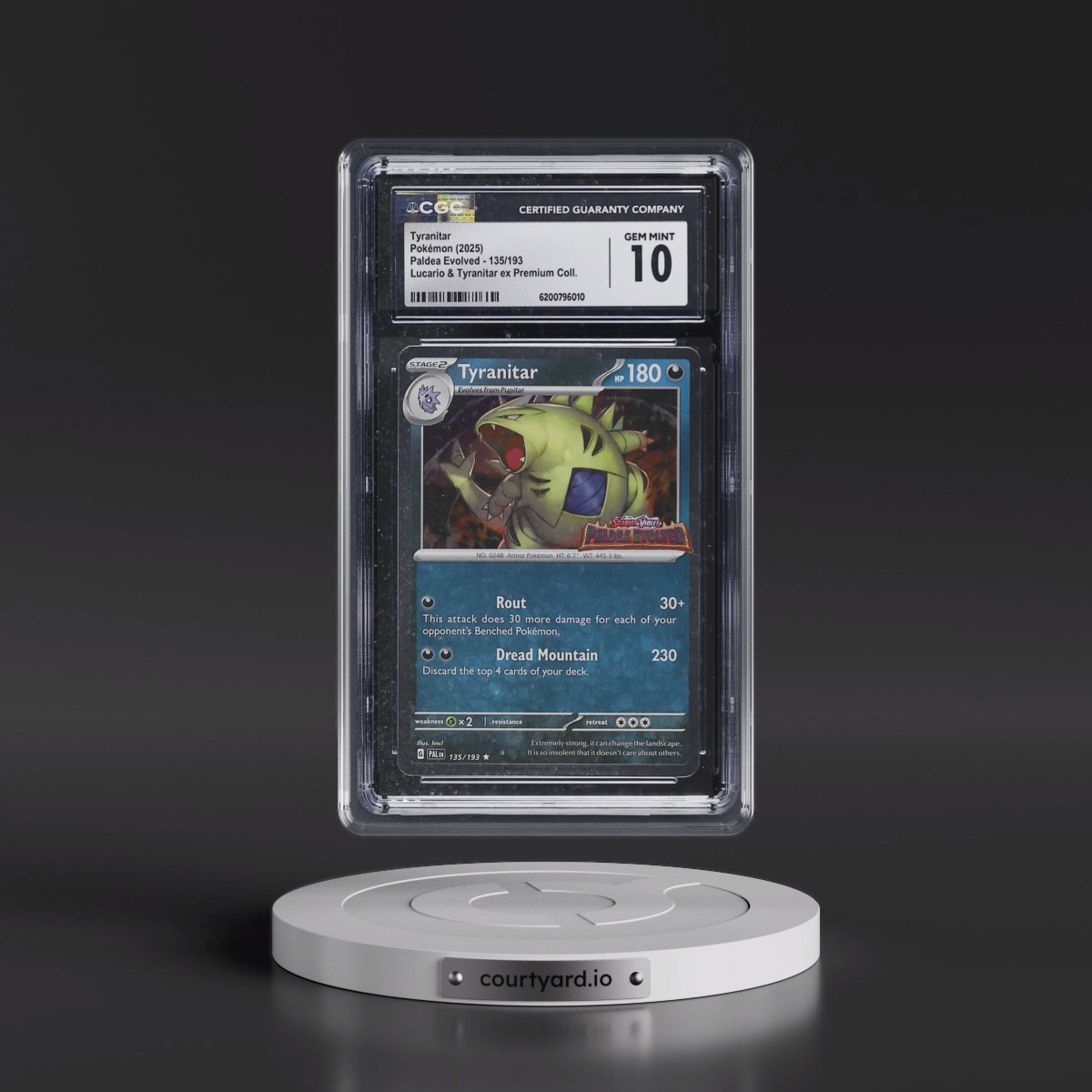 2023 Paldea Evolved - PAL EN #135/193 Tyranitar - Lucario & Tyranitar ex Premium Collection (Cosmos Holo) (CGC 10 GEM MINT)