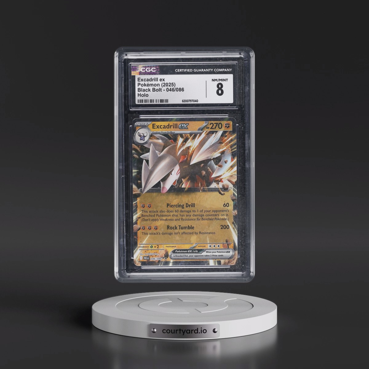 2025 Black Bolt - BLK EN Excadrill ex - Holo #046/086 CGC 8