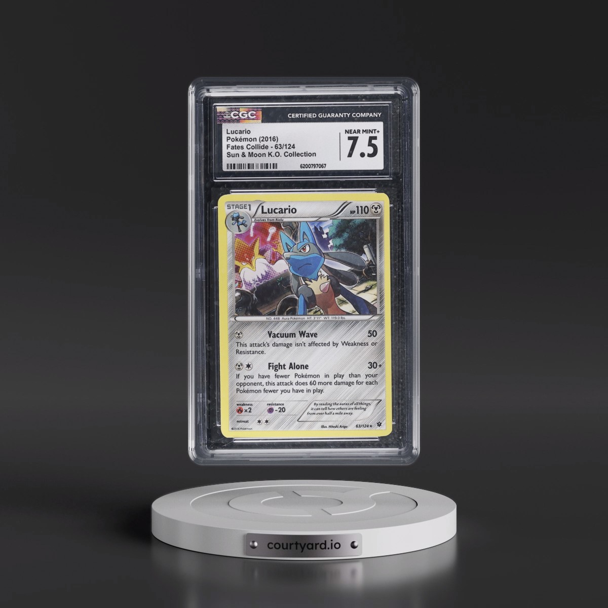 2016 Fates Collide #63/124 Lucario - Sun & Moon Knock Out Collection (Cosmos Holo) (CGC 7.5 NM+)