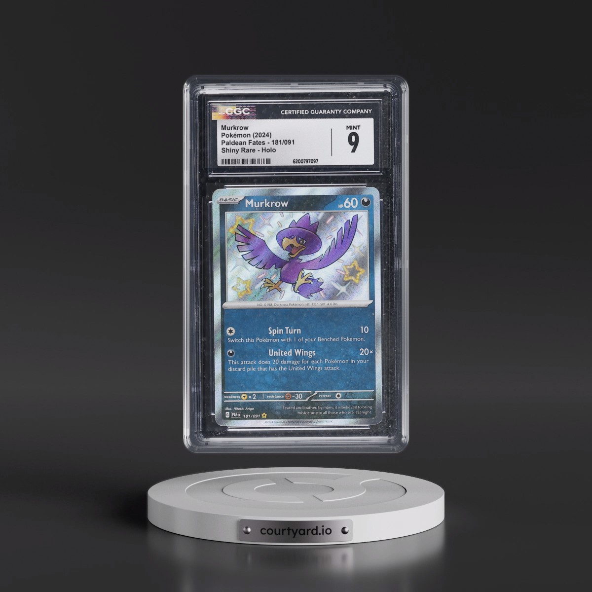 2024 Paldean Fates - PAF EN Murkrow - Shiny Rare Holo #181/091 CGC 9