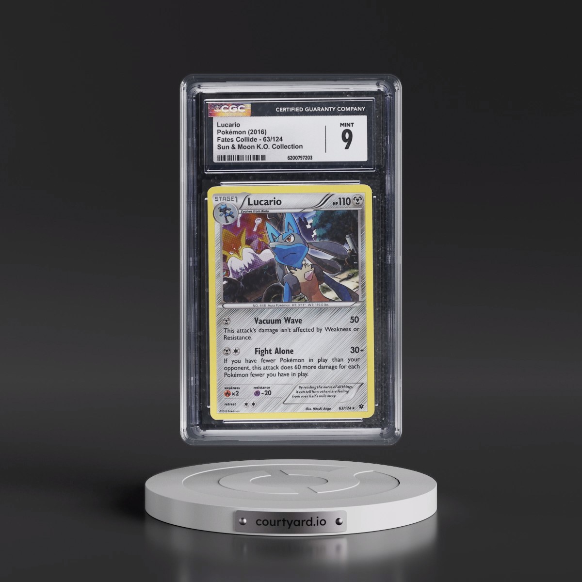 2016 Fates Collide #63/124 Lucario - Sun & Moon Knock Out Collection (Cosmos Holo) (CGC 9 MINT)