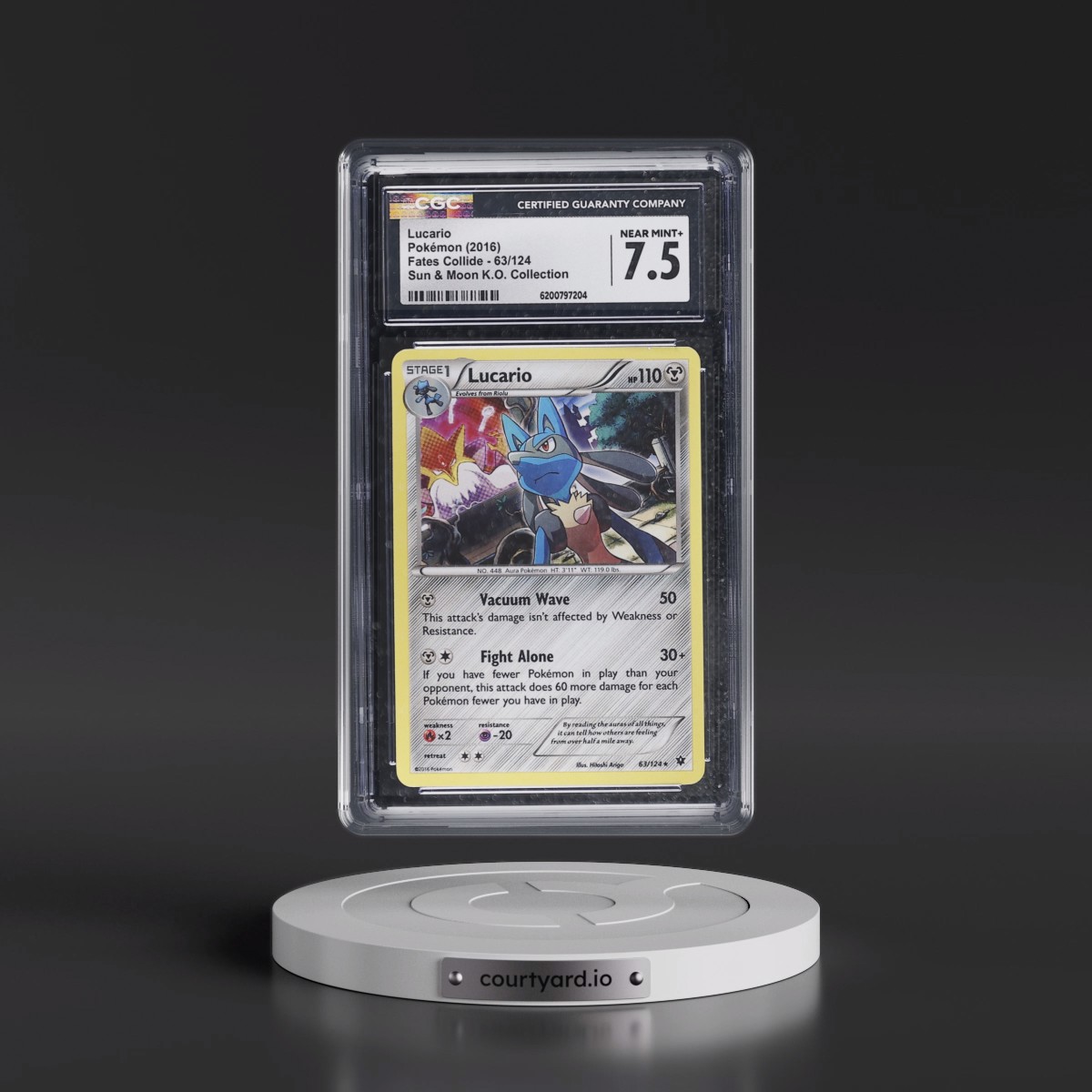 2016 Fates Collide #63/124 Lucario - Sun & Moon Knock Out Collection (Cosmos Holo) (CGC 7.5 NM+)