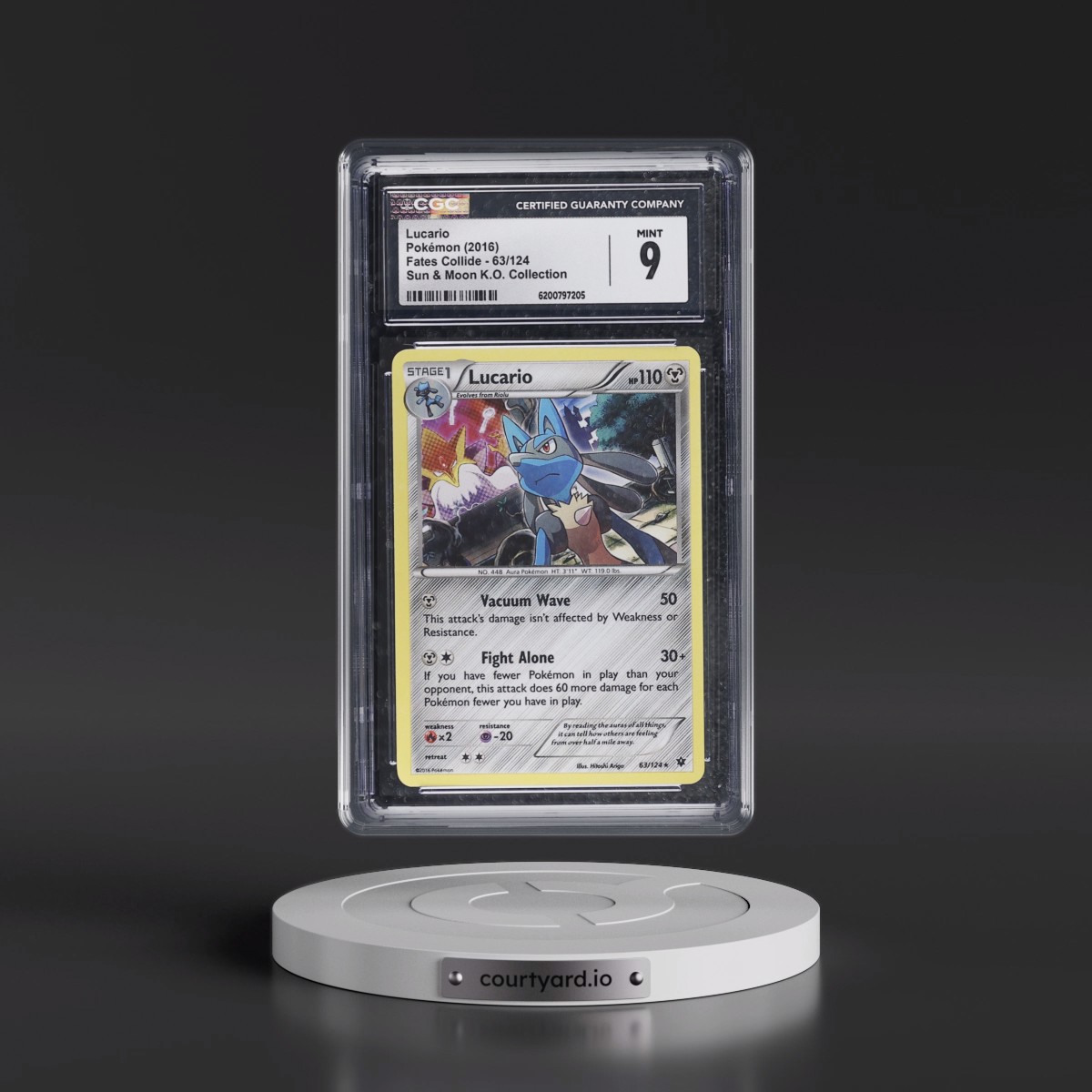 2016 Fates Collide #63/124 Lucario - Sun & Moon Knock Out Collection (Cosmos Holo) (CGC 9 MINT)