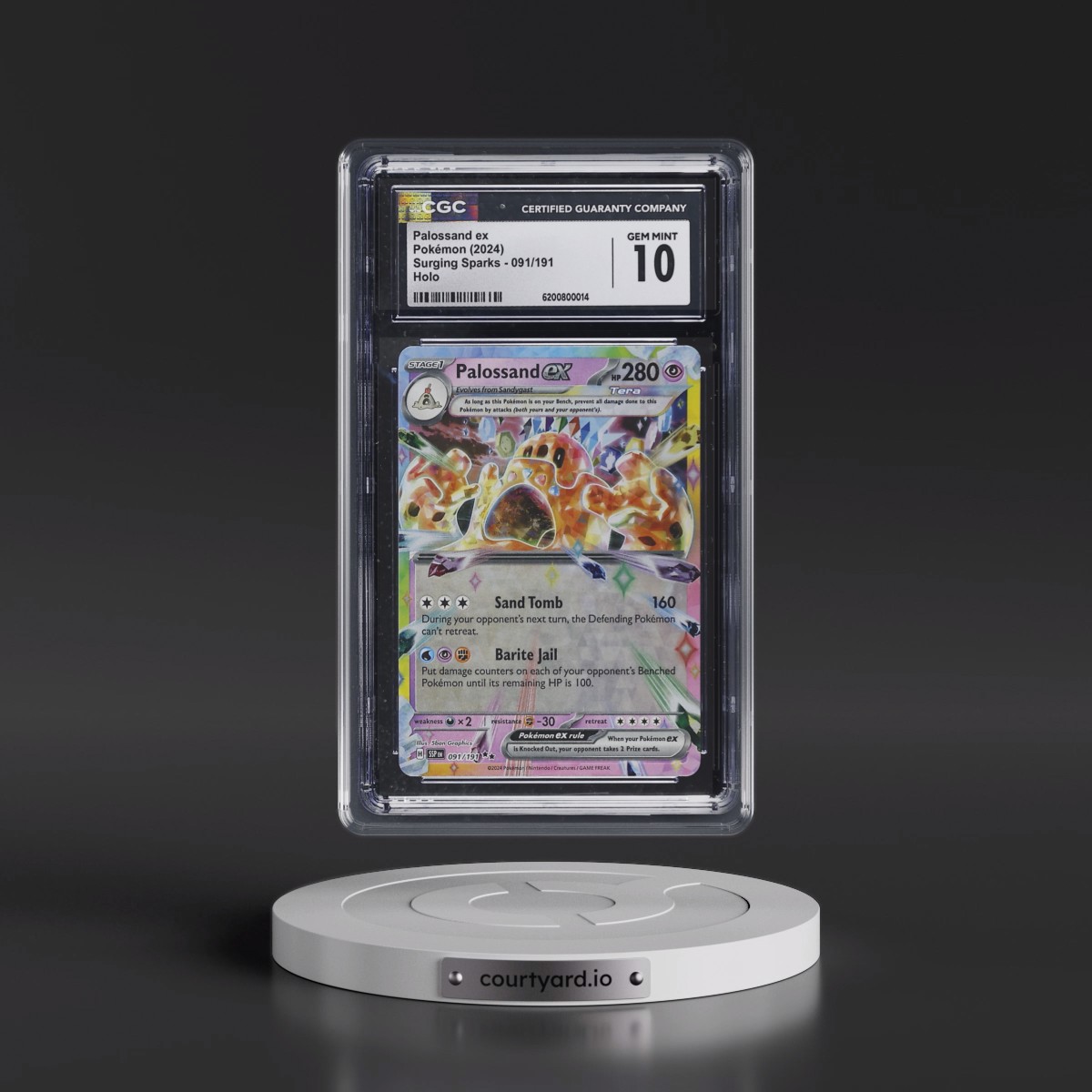 2024 Surging Sparks - SSP EN #091/191 Palossand ex - Holo (CGC 10 GEM MINT)