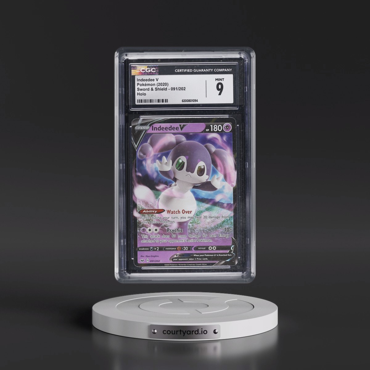 2020 Sword & Shield #091/202 Indeedee V - Holo (CGC 9 MINT)
