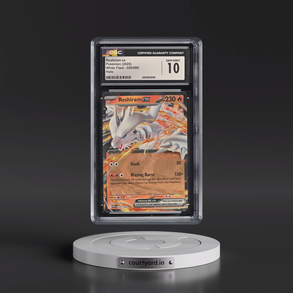 2025 White Flare - WHT EN #020/086 Reshiram ex - Holo (CGC 10 GEM MINT)