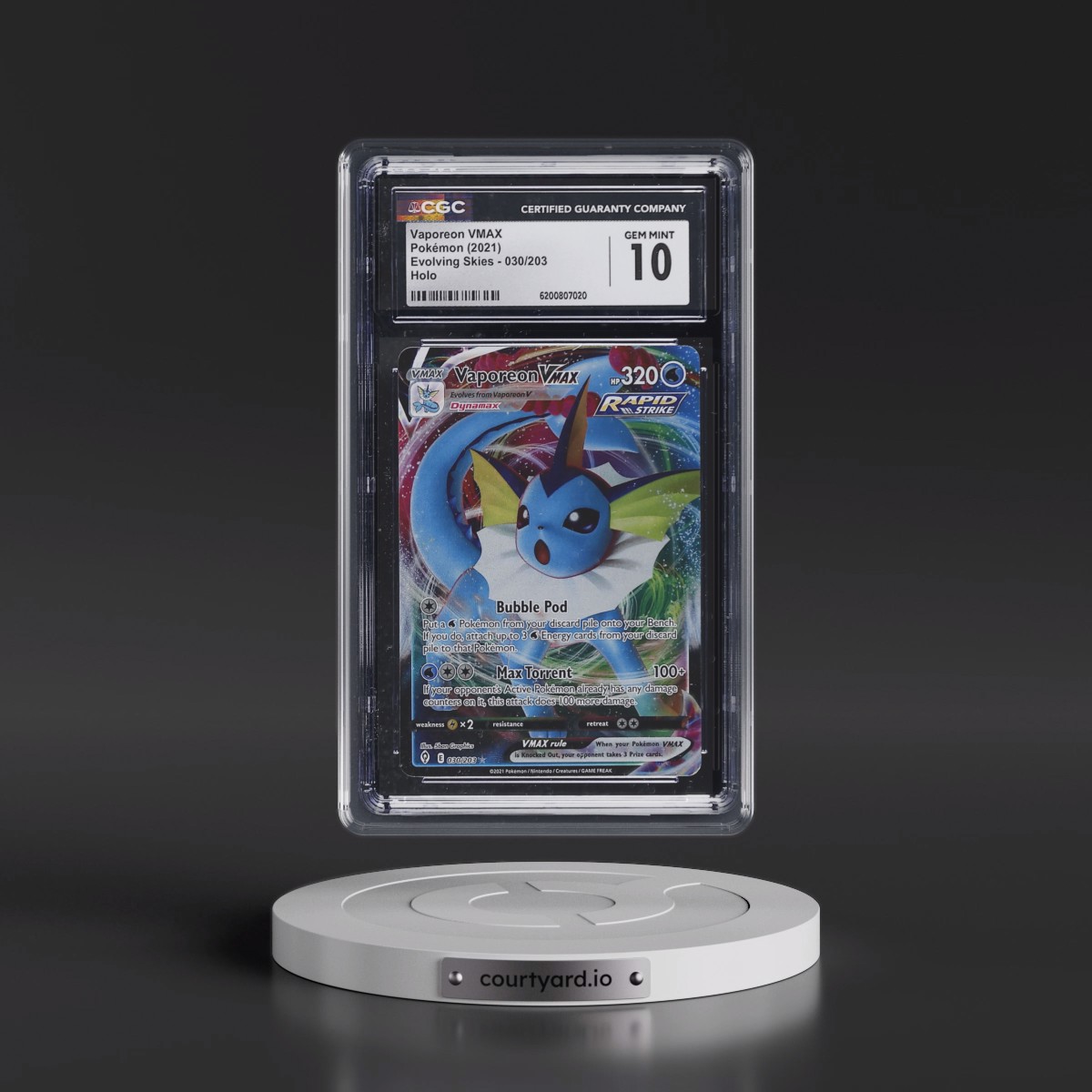 2021 Evolving Skies #030/203 Vaporeon VMAX - Holo (CGC 10 GEM MINT)