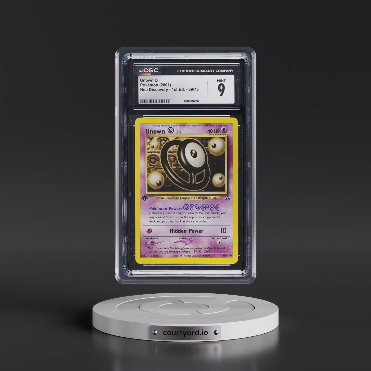2001 Neo Discovery Unown O - 1st Edition #69/75 CGC 9