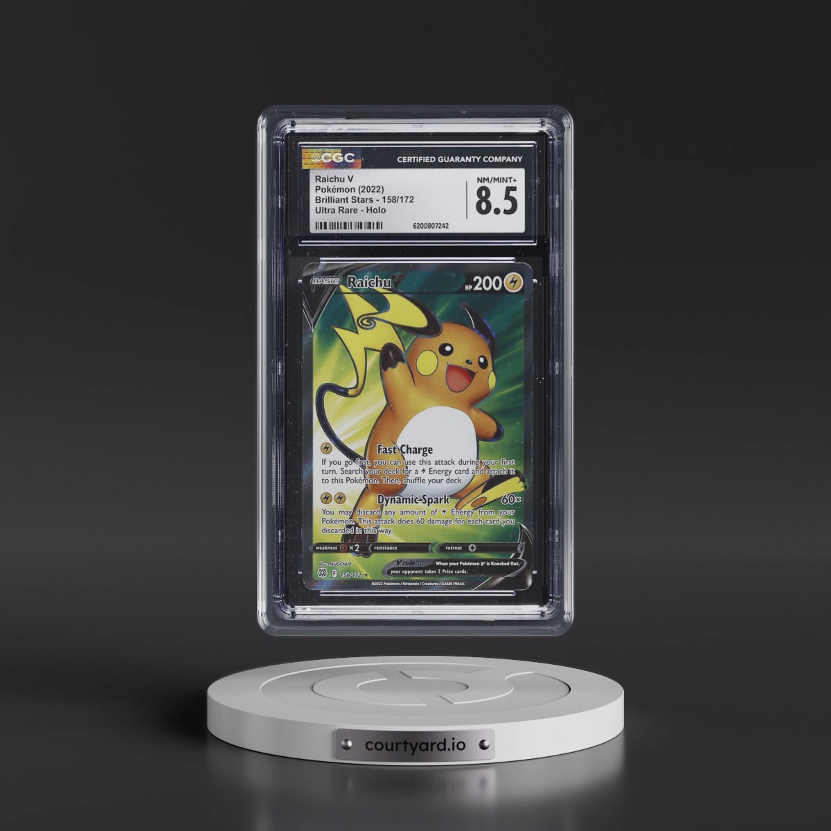 2022 Brilliant Stars #158/172 Raichu V - Ultra Rare Holo (CGC 8.5 NM-MT+)