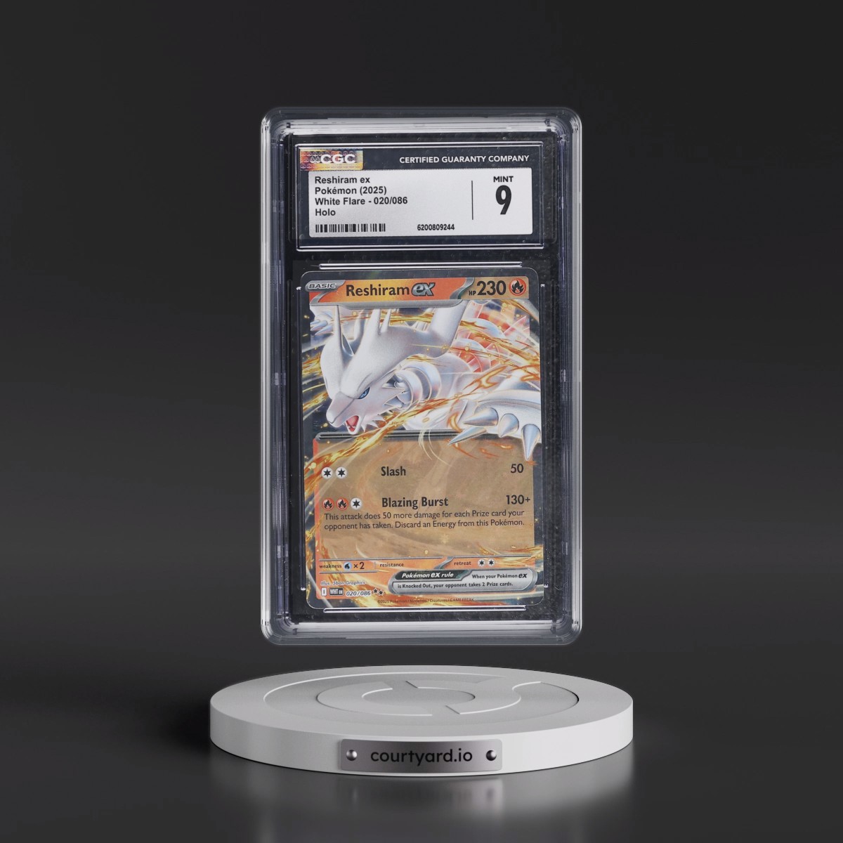2025 White Flare - WHT EN Reshiram ex - Holo #020/086 CGC 9