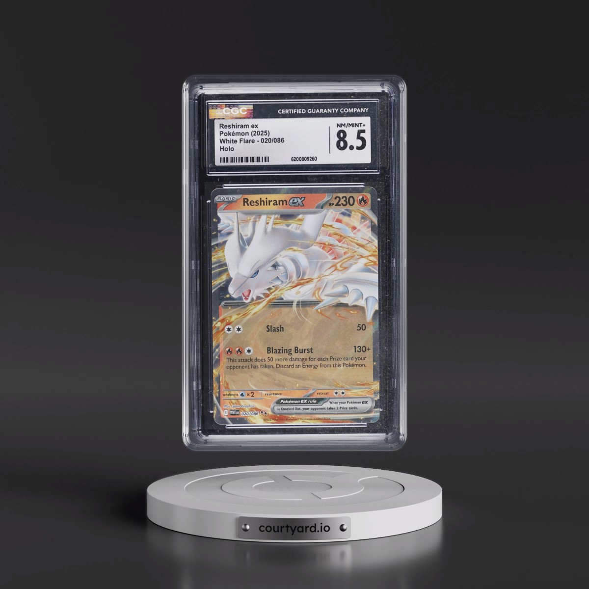 2025 White Flare - WHT EN Reshiram ex - Holo #020/086 CGC 8.5