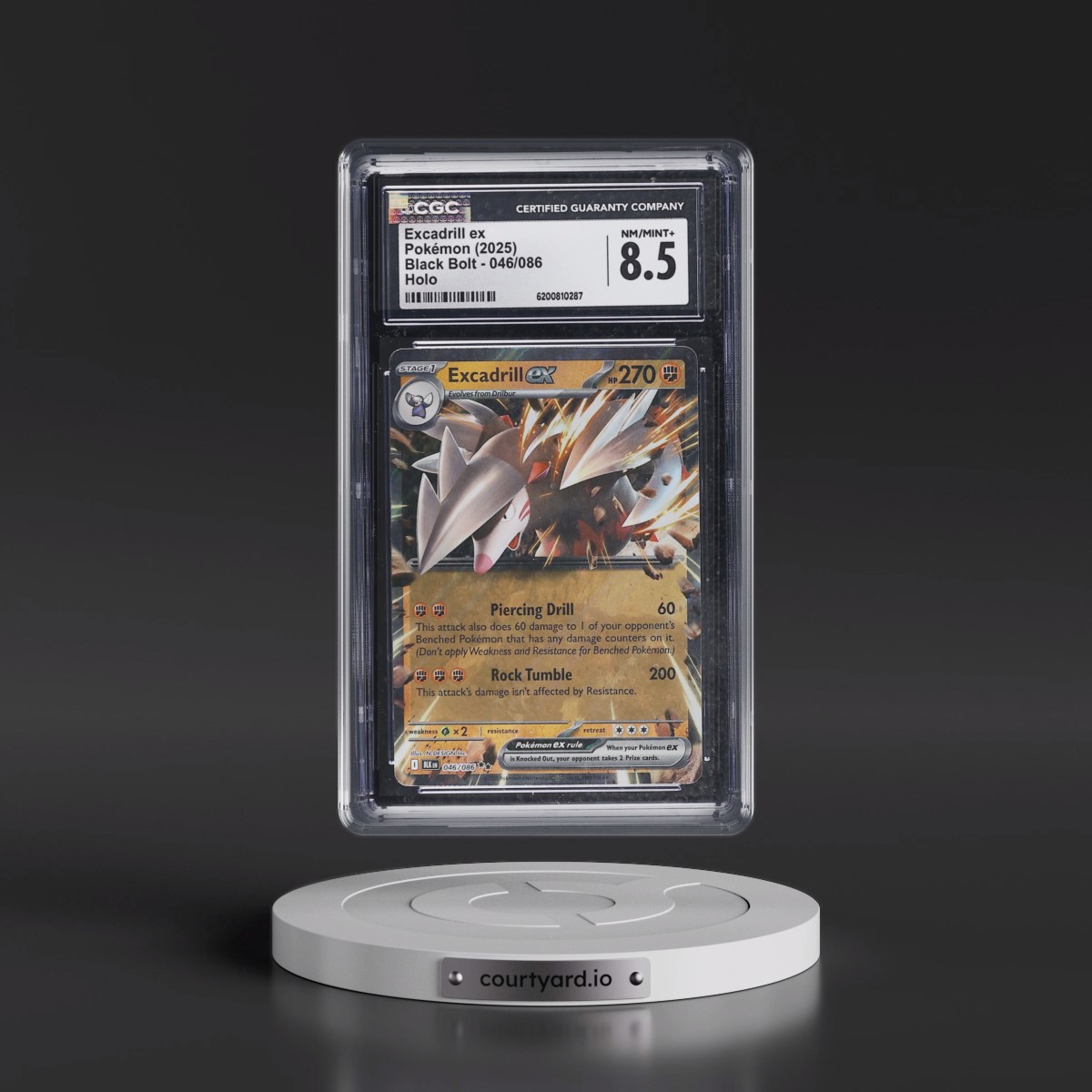 2025 Black Bolt - BLK EN #046/086 Excadrill ex - Holo (CGC 8.5 NM-MT+)
