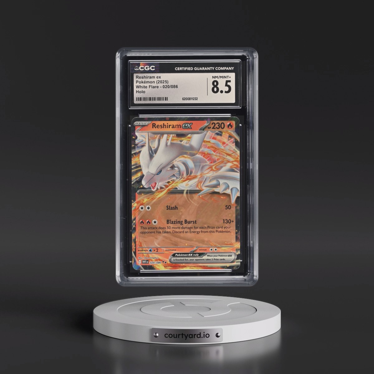 2025 White Flare - WHT EN #020/086 Reshiram ex - Holo (CGC 8.5 NM-MT+)