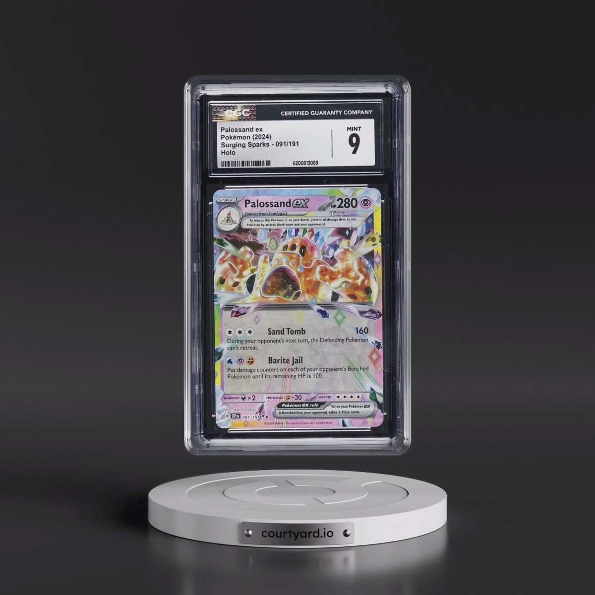 2024 Surging Sparks - SSP EN #091/191 Palossand ex - Holo (CGC 9 MINT)