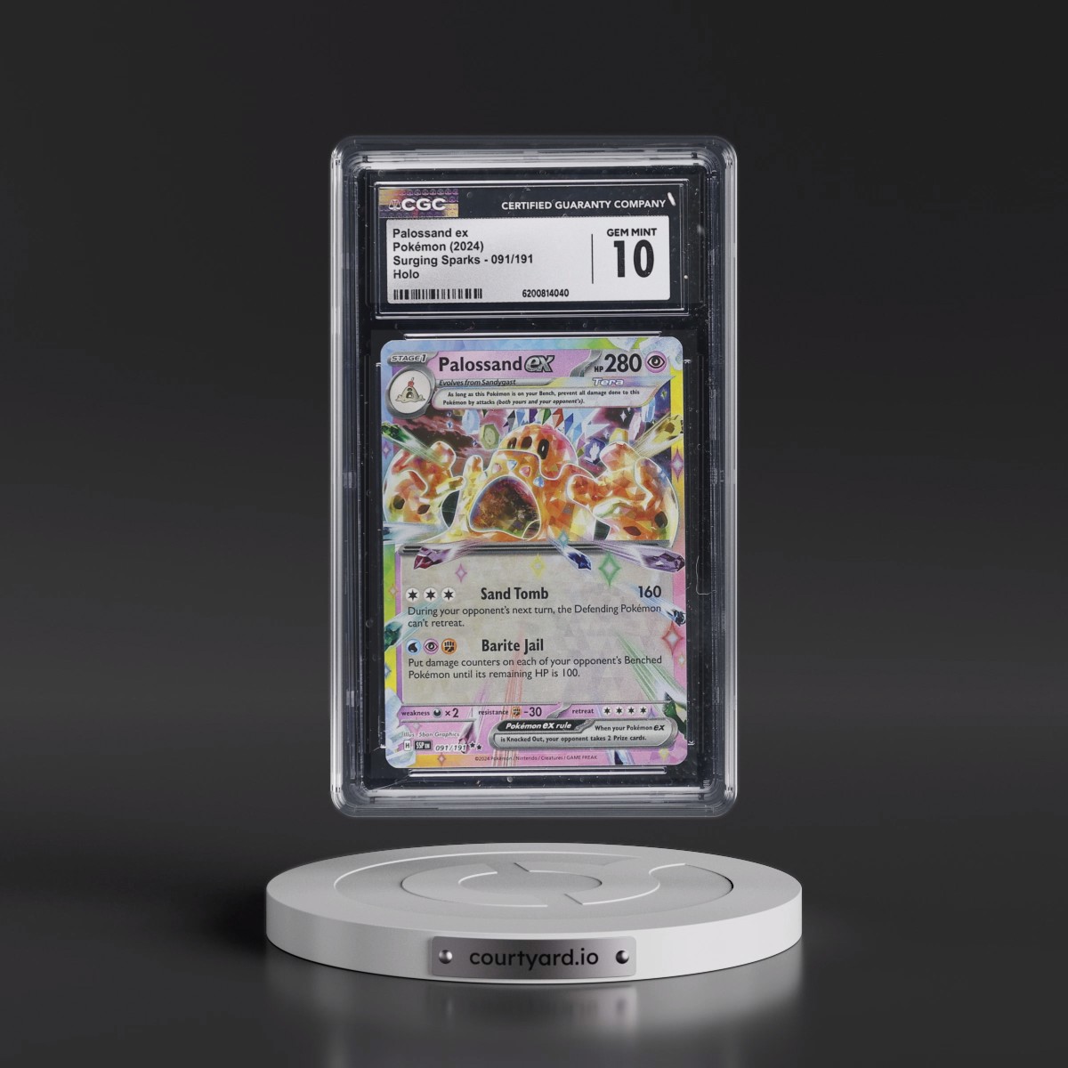 2024 Surging Sparks - SSP EN #091/191 Palossand ex - Holo (CGC 10 GEM MINT)