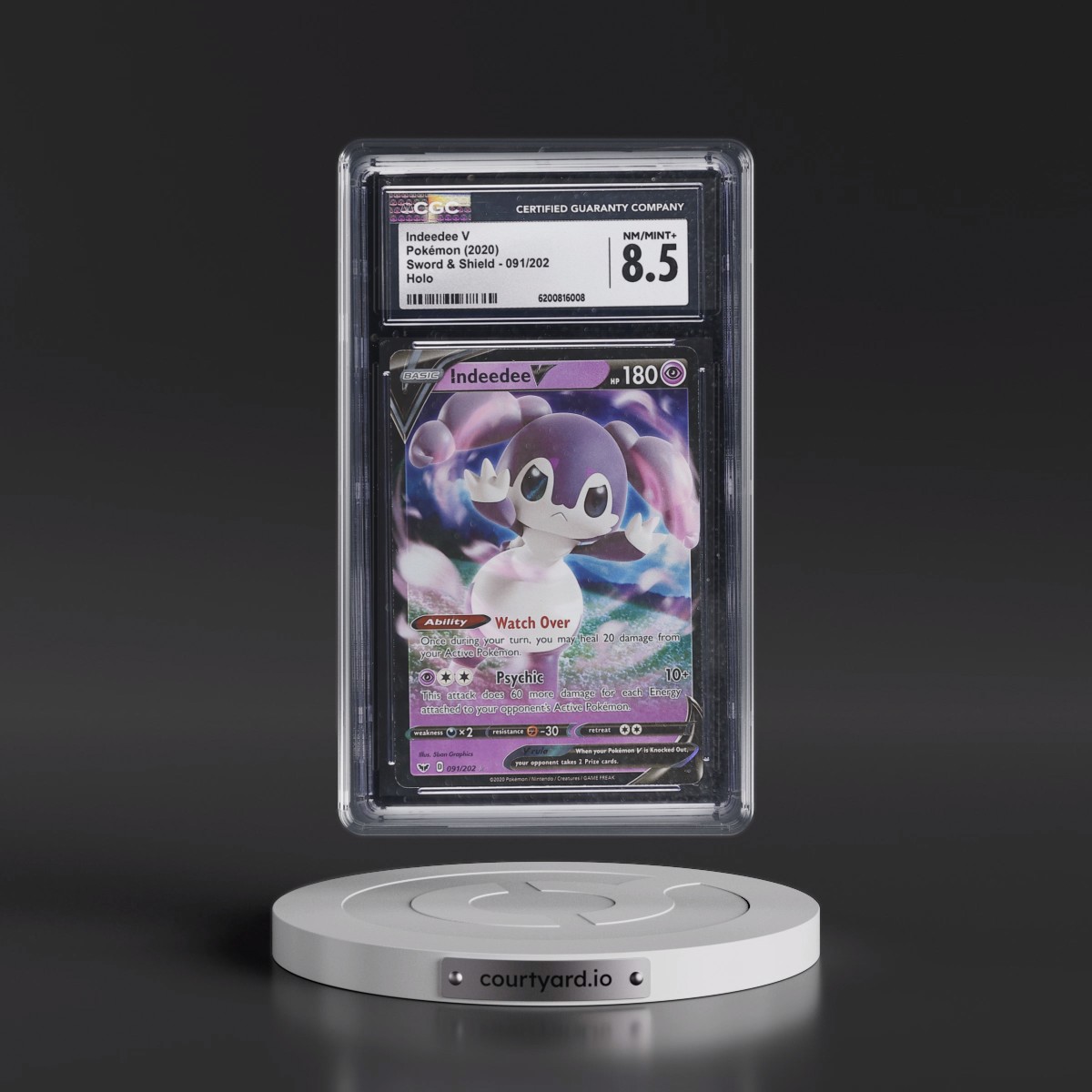 2020 Sword & Shield #091/202 Indeedee V - Holo (CGC 8.5 NM-MT+)