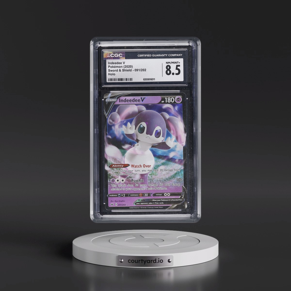 2020 Sword & Shield #091/202 Indeedee V - Holo (CGC 8.5 NM-MT+)