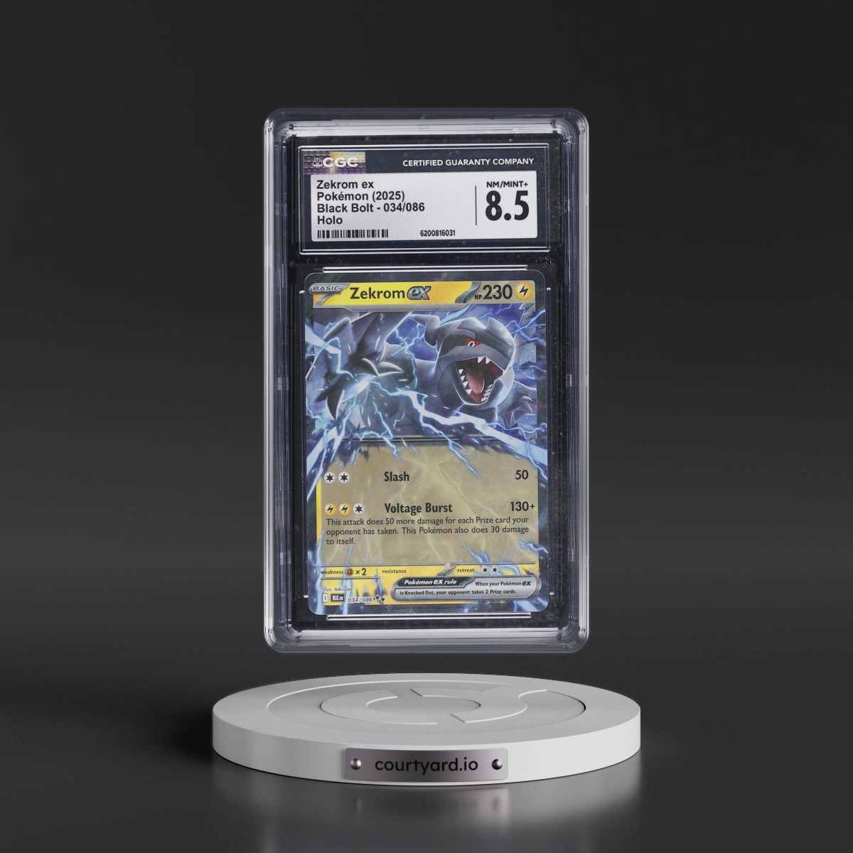 2025 Black Bolt - BLK EN #034/086 Zekrom ex - Holo (CGC 8.5 NM-MT+)