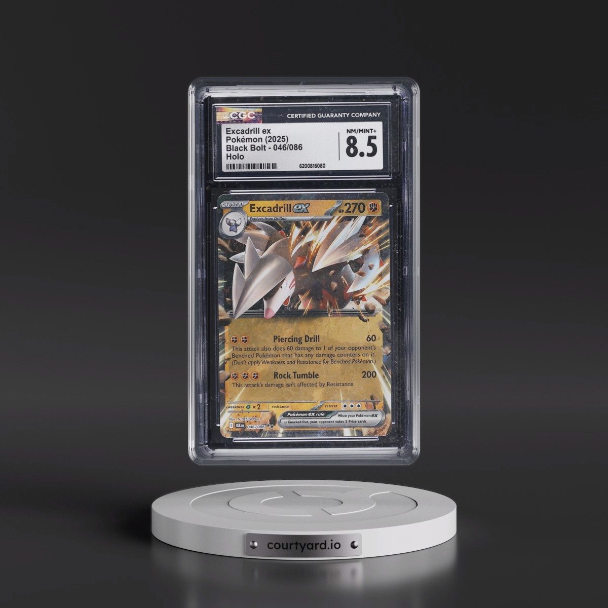 2025 Black Bolt - BLK EN #046/086 Excadrill ex - Holo (CGC 8.5 NM-MT+)