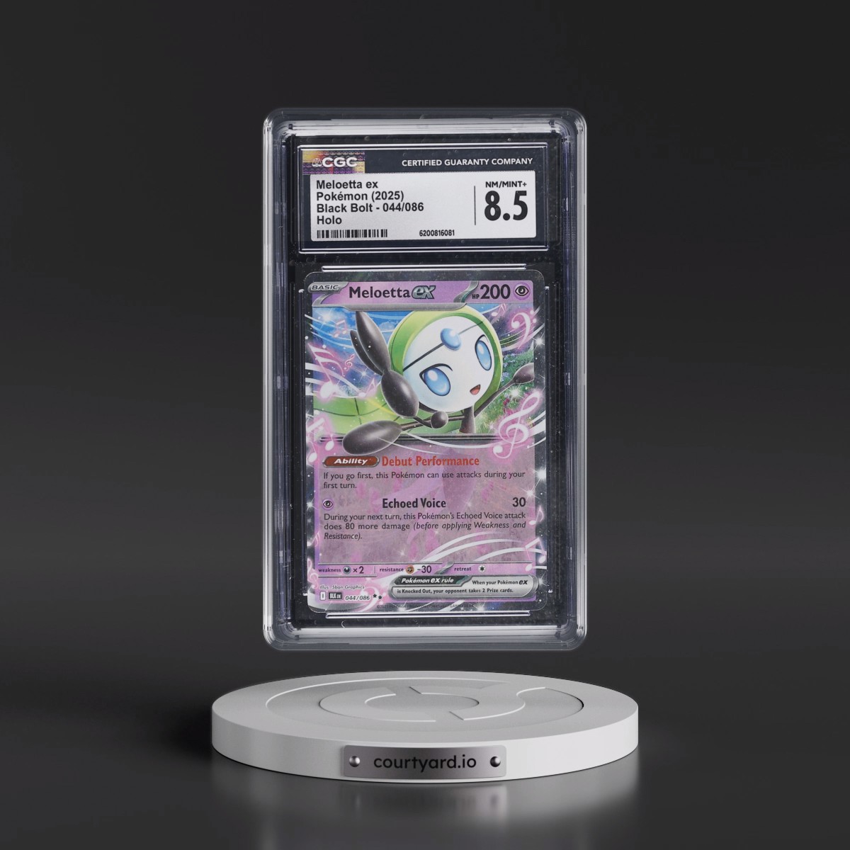 2025 Black Bolt - BLK EN #044/086 Meloetta ex - Holo (CGC 8.5 NM-MT+)